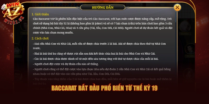 Baccarat bắt đầu phổ biến từ thế kỷ 19