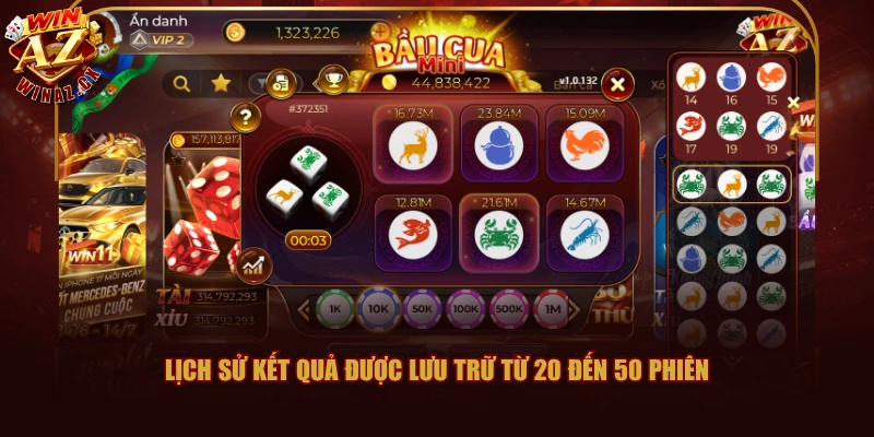 Hướng Dẫn Bầu Cua WINAZ Dễ Hiểu Với 3 Bước Đặt Hiệu Quả 2 Lịch sử kết quả được lưu trữ từ 20 đến 50 phiên