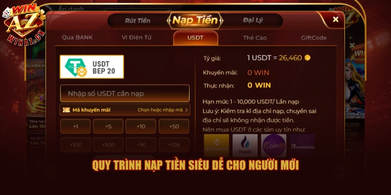 Quy trình nạp tiền siêu dễ cho người mới