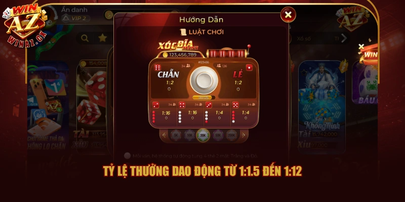 Cửa Cược Xóc Đĩa WINAZ Nào Được Trả Thưởng Tốt Nhất? 2 Tỷ lệ thưởng dao động từ 1:1.5 đến 1:12